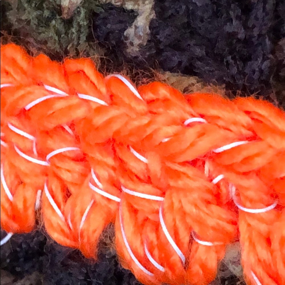 Hunting camouflage beanie hat camo with orange reflective yarn handmade #M-100 - Picture 6 of 7